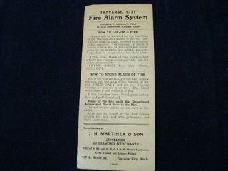 Vintage 1880s Traverse City Michigan Fire Alarm Box Locations Card 