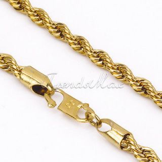 4mm 24K Gold Filled Mens Boys Rope Necklace 27Link Chain GF Jewelry