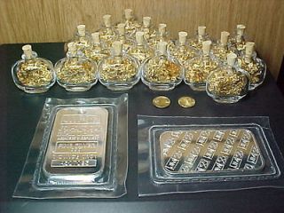 OZ .999 SILVER BULLION BAR+2 22k $20 St. Gaudens Coin+20 Gold flake 