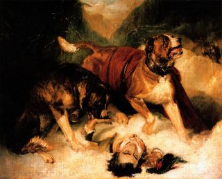 1860 Sir Edward Landseer, St Bernard Dogs, Save life, English Painter 