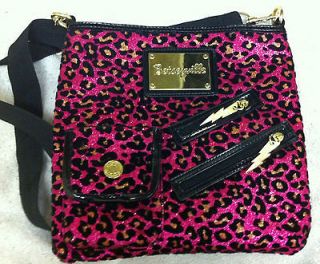 Betsey Johnson Betseyville Pink Velvet Cheetah Shoulder Handbag Purse 