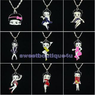 Wholesale 9pcs Mix Lovely sexy Betty Boop pendants necklace for girl 