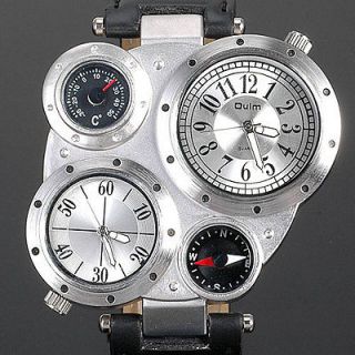 New Fashion White Big Mens Quartz Military Sport Wrist Watch leather 