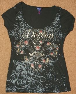 Womens Juniors Black DEREON By Beyonce TOP Shirt Size L Large Baby 