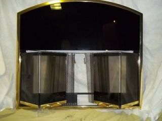   & Home Arched Brass Smoked Glass Folding Fireplace Doors w/ Screen