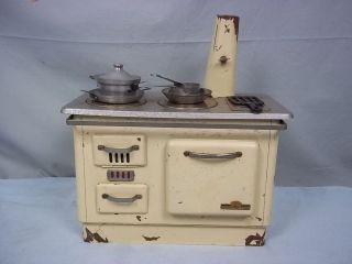   Vintage Miniature Childs Toy Metal Stove Oven by Jouets TMF Bijou Feu