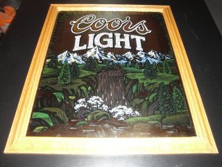 Vintage Coors Light Bar Sign lighted mirror big 20 x 22 wood frame 