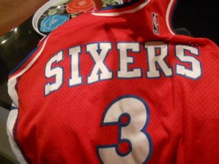 Allen Iverson 1977 Philadelphia Sixers Nike sewn red jersey adult 