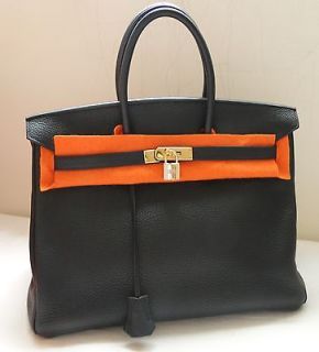 Auth Hermes black clemence BIRKIN 35 CM GoldHW shopper handbag purse 