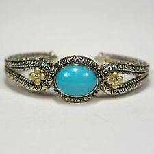 Barbara Bixby Authentic 18K Gold Sterling Silver Turquoise Flower Cuff 