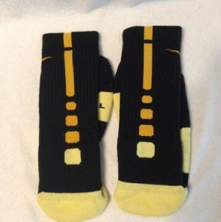 Custom Nike Elite Basketball Socks Black with Yellow Stripes Youth 