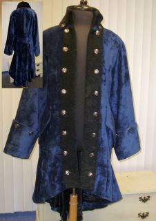 Samiah Mens Dagger Coat Velvet Blue Renaissance Pirate Look