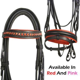 Black Brown Eventing Leather Jumping Flash Snaffle Bridle Rubber Reins 