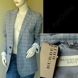 BURBERRY BRIT New Cotton Linen Blazer Jacket sz 36   2 Women Plaid 