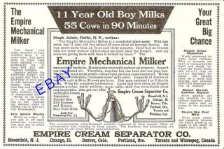 1915 EMPIRE MECHANICAL COW MILKER AD BLOOMFIELD NJ