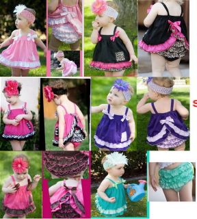 New Girl Baby Ruffle Top+Pants+Headband Set S0 3Y Bloomers Nappy Cover 