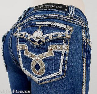   Jeans Vintage Tribal Embroidery Bold Whip Stitch Bootcut Stretch 0 15
