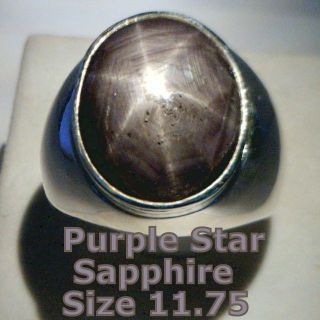   Purple Star Sapphire Handmade Sterling 925 Gents Ring size 11.75