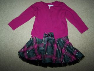 Bonnie Jean Girls Plaid Dress & Shrug Raspberry Silver Black Tulle Hem 