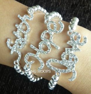   Hoops Silver Faith Hope Love Rhinestone Bracelet Connector Beads BBW