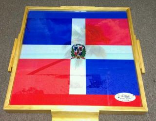 Domician Flag / Beach background Portable Domino Table Top