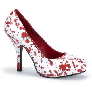 Zombie Prom Carrie Blood Splatter White 5 Shoe Pumps