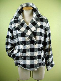   MYCRA PAC ONE Black & White CHECK Double Breasted Cropped RAINCOAT S M