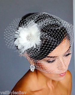   Brooch Fascinator Hair Clip & Birdcage Bridal VEIL Headpiece 21 f59