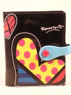 Artist Romero Britto BLACK Beautiful Hearts SMALL Wallet #3312123 