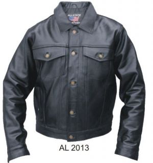 Mens Black PREMIUM BUFFALO Denim Style Leather Motorcycle Jacket 