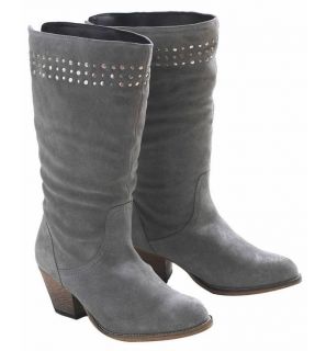 JOE BROWNS Womens SUEDE BOOTS UK 8 GREY Wide E fit Studded Cowboy Mid 