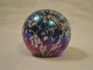 GES 93 Glass Paperweight Blue White Bubbles Previously Displayed 1 3/4