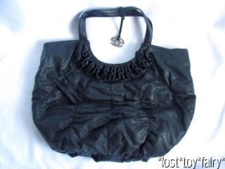 Big MARC ECHO ME Black Leather Slouch Ruffle Hobo Shoulder Handbag 