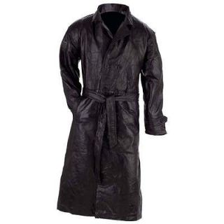 Mens Black, Genuine Leather, FULL Length Trenchcoat w/Belt NEW
