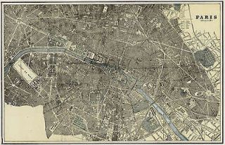 PARIS France Street Map Authentic 1887; LARGE (14 x 22) Detailed 