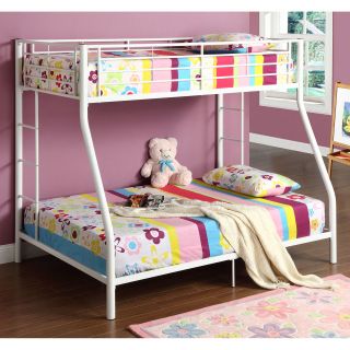 NEW White Metal Kids Bunk Bed Twin over Full / Double Frame attahced 