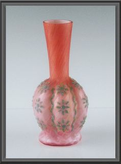 Thomas Webb & Sons Pink Basket Weave Coralene Vase ca 1920s