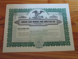 1941 Union Lead and Smelter Co, Nevada, Large Unissued Certificate