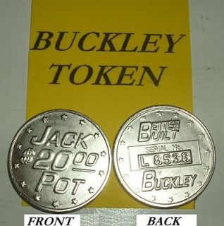 Set of 2 BUCKLEY $20.00 Award Tokens Antique Slot Machine $20.00 Award 