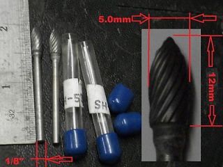 Carbide Burrs 2of 5mmX12mm 1/8th shank Brand New in tubes.