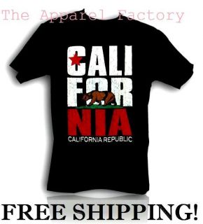 NEW CALIFORNIA REPUBLIC Black T Shirt Size S,M,L,XL Bear Cali Flag