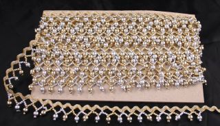 NEW GOLD SILVER BEADS TRIM LACE 26 FT DRESS FABRIC BELT FRINGE GREAT 