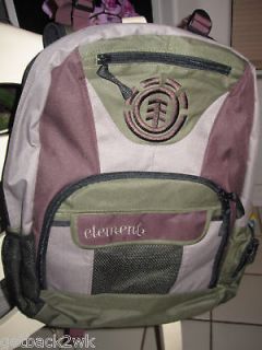 NEW* ELEMENT SKATER Backpack Book STUDENT BAG BOYS MENS Brown TAN Army 