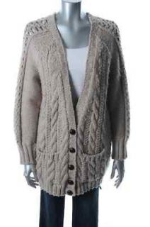   NEW Beige Cable Knit Heavy Weight Merrino Wool Cardigan Sweater M/L
