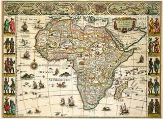 1630 MAP of AFRICA, Black History, Nice Detail, Color, Willem Blaeu 