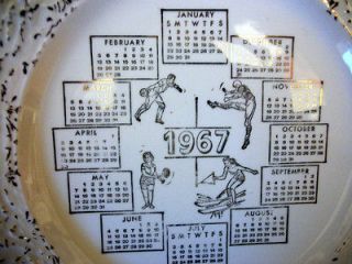 1967 Calendar Plate Sports Figures Vintage