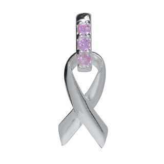 Pink CZ 925 Sterling Silver Breast Cancer Ribbon Pendant hbjg
