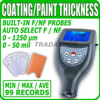 Paint Coating Thickness Gauge Meter F/NF Probes Painting 0~1250 μm 