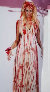 Carrie Prom Queen Nightmare Halloween Fancy Dress Costume with WIG S/M 