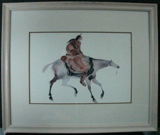   Unsigned Native American Framed Watercolor Print Art By Carol Grigg
